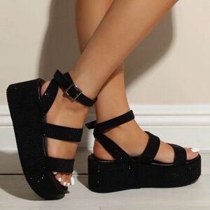 FashionNova Black Sparkle Flatforms